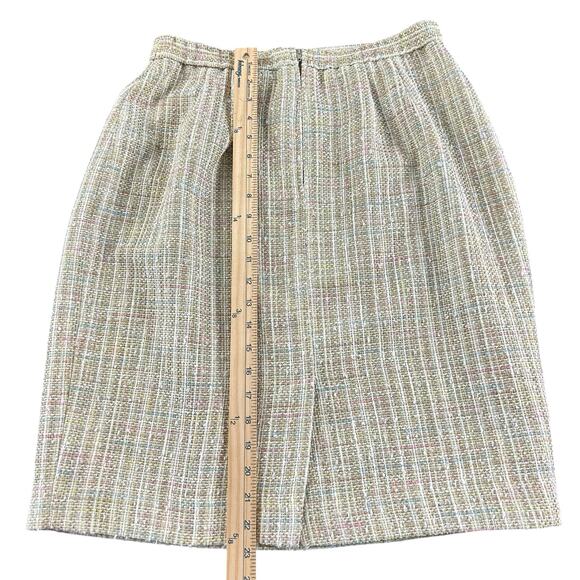 Positive Attitude Tweed 3 Pc Skirt Suit Women Petite Size 14 Light Green Classic - Picture 15 of 16